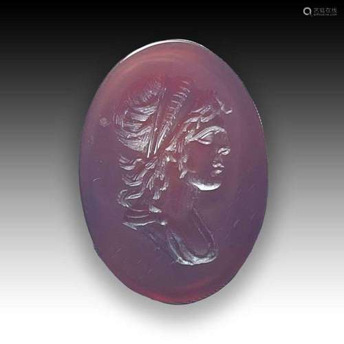 A ROMAN CARNELIAN INTAGLIO DEPICTING PORTRAIT OF JULIA AGRIP...