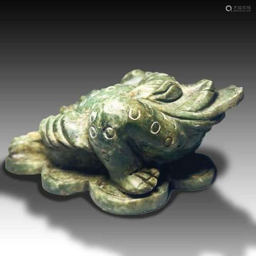 AN EGYPTIAN GREEN JASPER FROG AMULET, NEW KINGDOM, DYNASTY X...