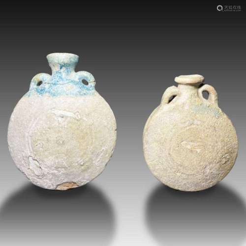 Near Pair Of Samanid Ceramic Bottles, Circa 10th Century