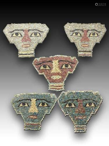 SET OF 5 EGYPTIAN FAIENCE BEAD MUMMY MASKS LATE PERIOD, 664-...