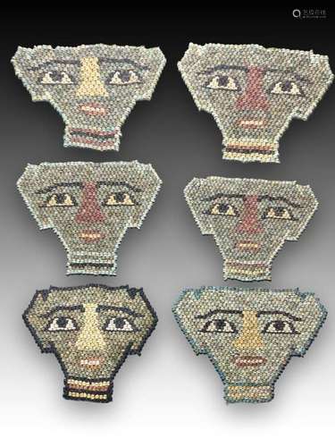 SET OF 6 EGYPTIAN FAIENCE BEAD MUMMY MASKS LATE PERIOD, 664-...