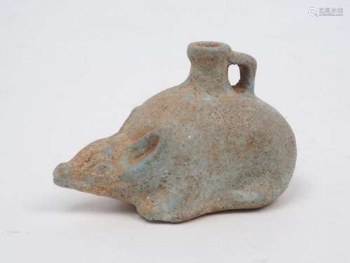 AN EGYPTIAN FAIENCE MOUSE VESSEL, Late period 664-332 BC.