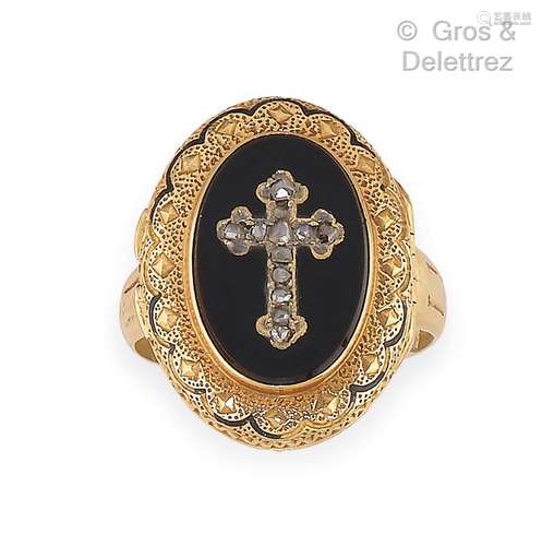 Bague « Souvenir » en or jaune partiellement émaillé noir, s...