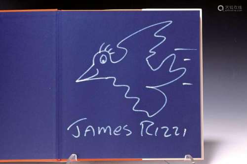 James Rizzi, 1950-2011, Bird, white felt-tip pen on blue