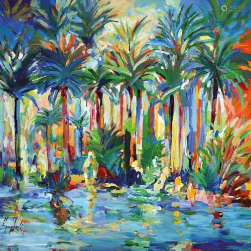 Abbas Al-Mosawi, born 1952, oasis landscape with
