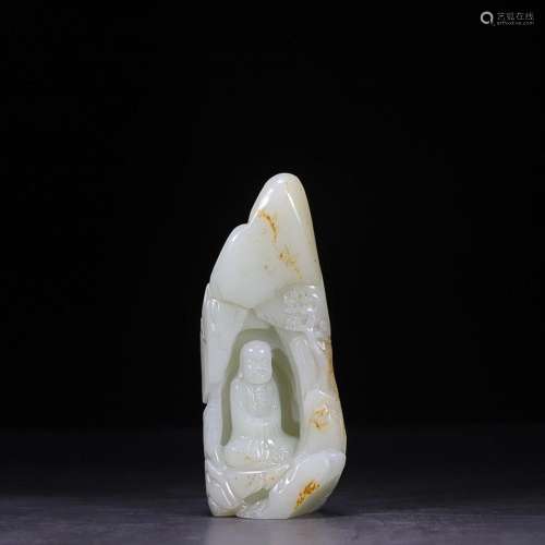 CHINESE HETIAN JADE ORNAMENT WITH CARVED 'DAMO'