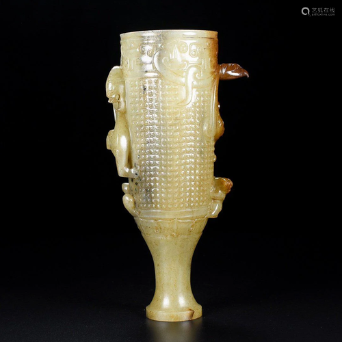 Hetian Jade Vermilion Bird Chilong Gu Pattern Cup