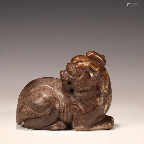 Qing Dynasty - Hetian Jade Auspicious Beast Ornament