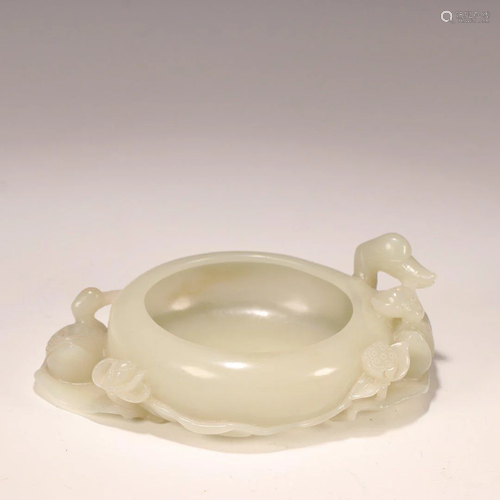 Qing Dynasty - Hetian White Jade Goose Washer