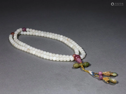 Hetian White Jade Bracelet Buddhist Bead