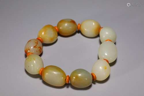 CHINESE HETIAN JADE BEADED BRACELET