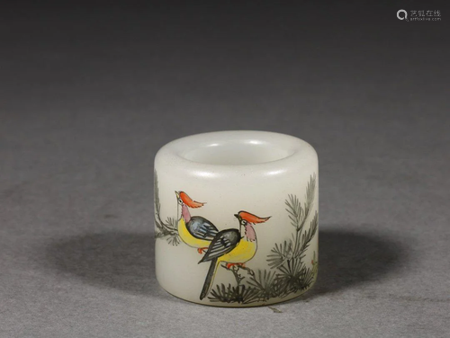 Glass Color Painted Floral & Bird Pattern Ring