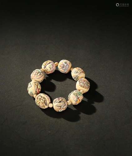 CHINESE POLYCHROMED RARE MATERIAL BEADED BRACELET