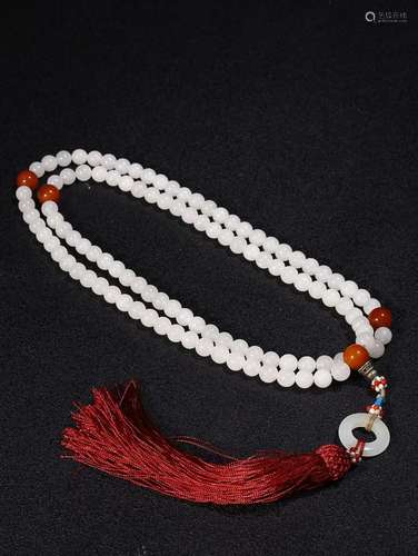 CHINESE HETIAN WHITE JADE ROSARY