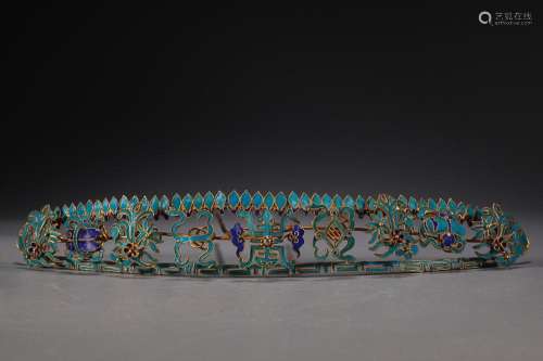 CHINESE KINGFISHER GILT-SILVER HAIRPIN CAST WITH 'FLORAL...