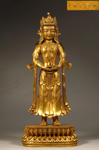 Ming Dynasty Yongle Period - Gilt Bronze Amitabha Standing F...