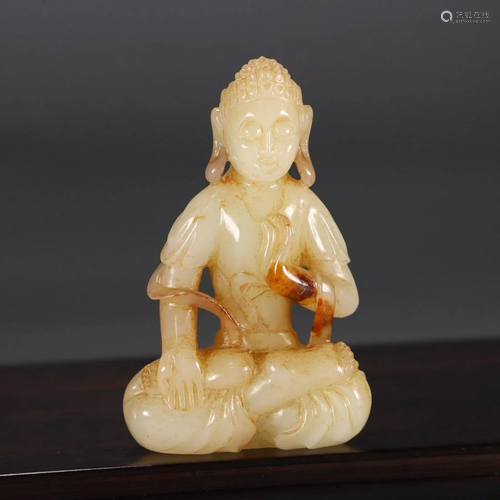 Qing Dynasty - Hetian Jade Sitting Buddha Decorative Ornamen...