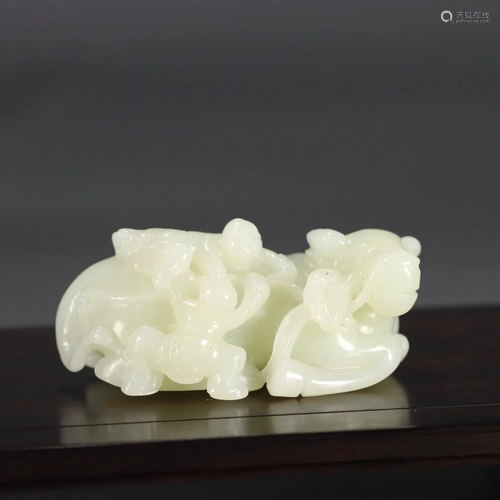 Hetian Jade Boy & Cow Decorative Ornament