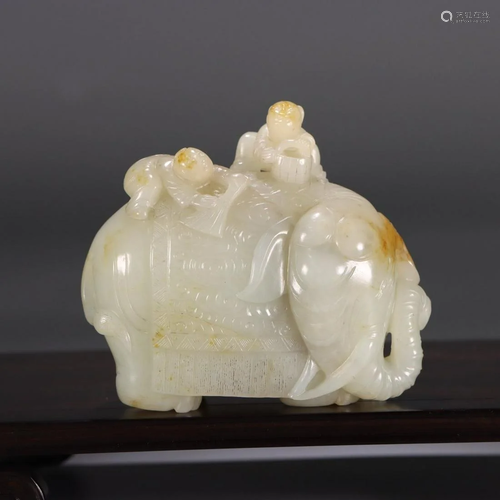 Qing Dynasty - Hetian Jade Boy & Elehpant Decorative Orn...