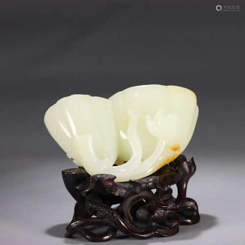 Qing Dynasty - Hetian Jade Lotus Brush Washer