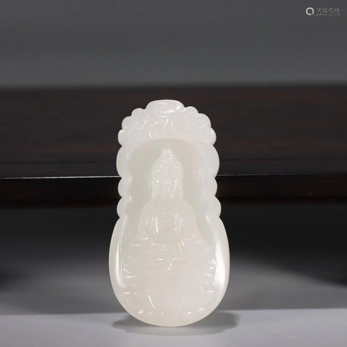 Qing Dynasty - Hetian White Jade Buddha Figure Plaque