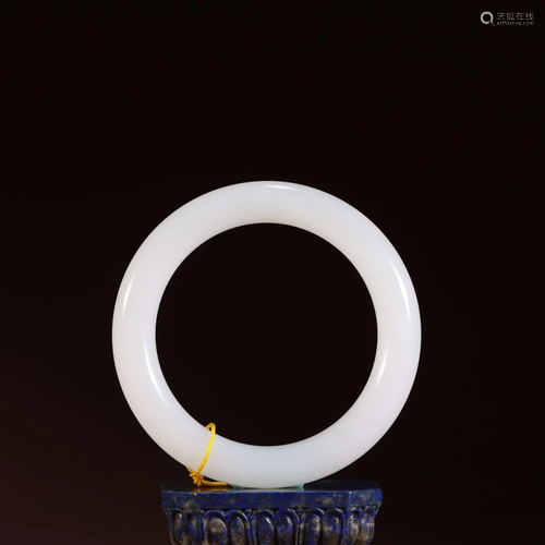 Qing Dynasty - Hetian White Jade Plain Round Bangle Size: In...