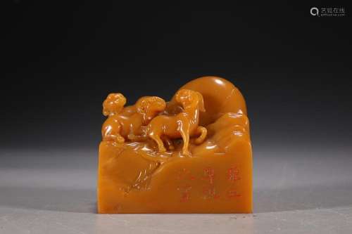 CHINESE TIANHUANG STONE SEAL WITH CARVED 'GOAT', ...
