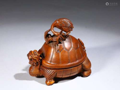 CHINESE BOXWOOD TORTOISE-DRAGON-FORM INCENSE BURNER WITH ...