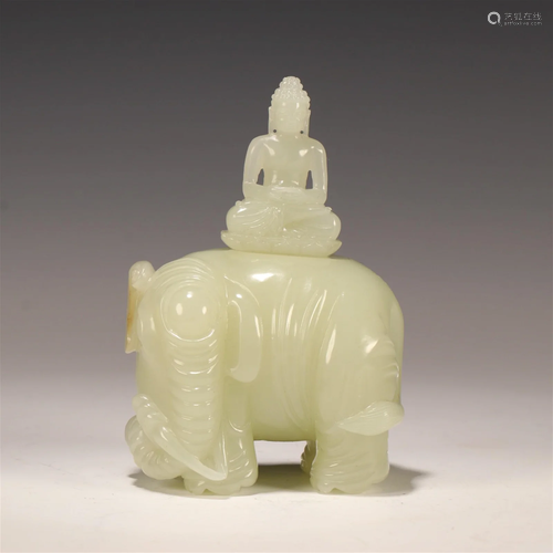 Qing Dynasty - Hetian Jade Samantabhadra Figure