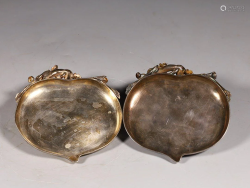 Qing Dynasty - Silver Peach Shaped PlatePair