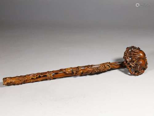 CHINESE SANDALWOOD RUYI SCEPTER WITH CARVED 'FINGERED CI...