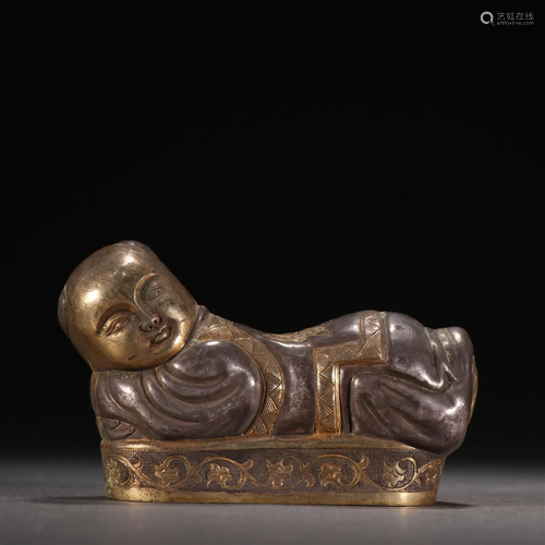 Qing Dynasty - Gilt Sterling Silver Boy Paperweight