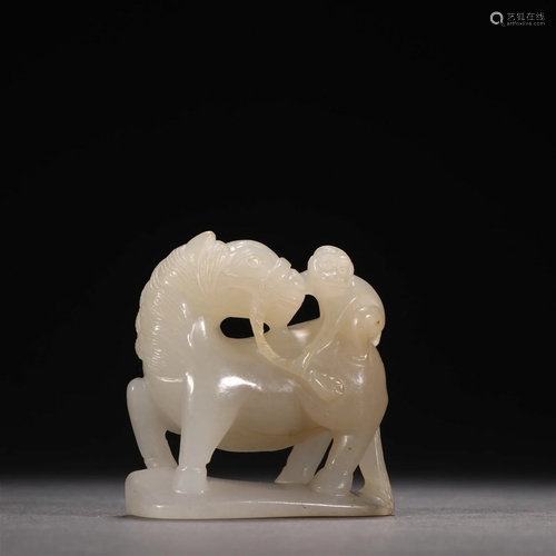 Late Qing Dynasty - Hetian Jade "Horse & Monkey&quo...