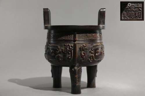 CHINESE BRONZE DING-FORM CENSER CAST WITH 'TAOTIE', ...