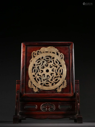 Red Wood Ancient Jade Table Screen