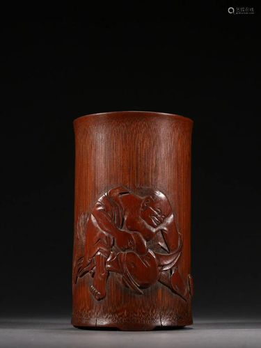 Bamboo "Liu Hai Plays with Gold Toad" Brush Pot