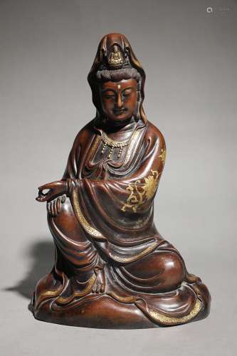 CHINESE PARCEL-GILT BRONZE FIGURE OF GUANYIN