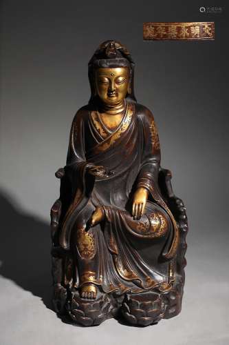 CHINESE PARCEL-GILT-BRONZE FIGURE OF GUANYIN, 'MING YONG...