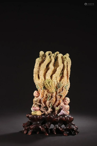 Qing Dynasty - Tooth Color Painted Buddha Hand å½¢Decorative...