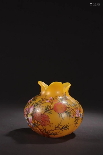 Yellow Glass Enamel Colored Pomegranate Zun