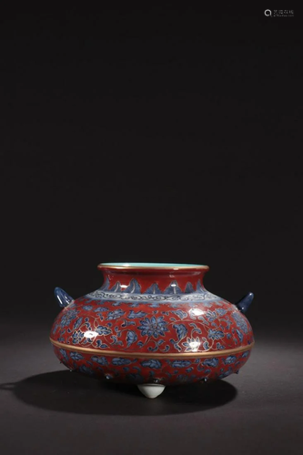 Red Underglazed Blue White Lotus Waterpot