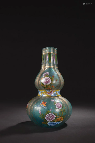 Qing Dynasty - Old Glass Gold Decorated Floral & Bird Pa...