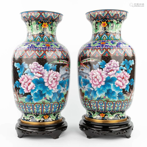 A pair of large vases, made of bronze with cloisonnÃ© enamel...