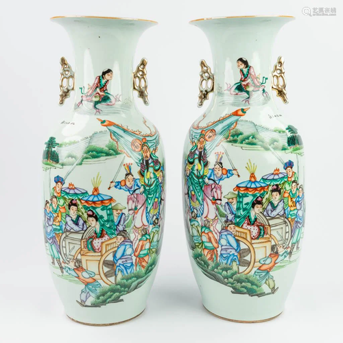 A pair of Chinese vases made of glazed porcelain with a doub...