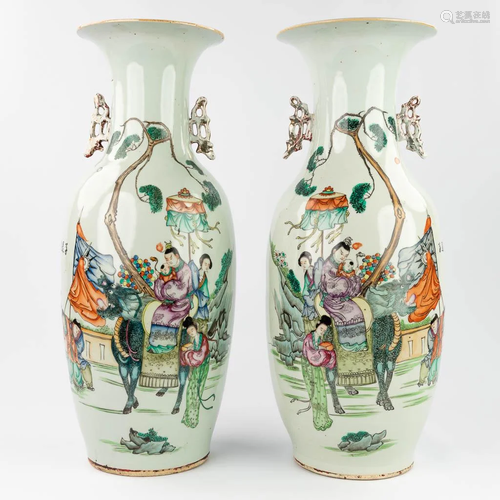 A pair of Chinese vases made of porcelain and decorated with...