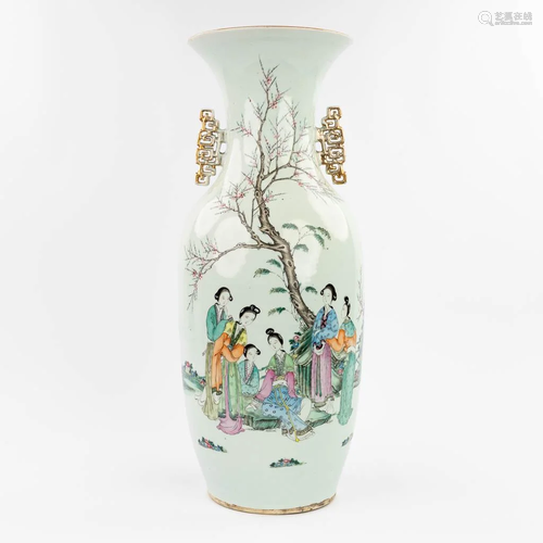 A Chinese vase made of porcelain and decorated with ladies a...