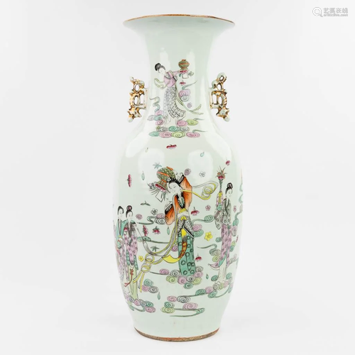 A Chinese vase made of porcelain and decorated with ladies. ...