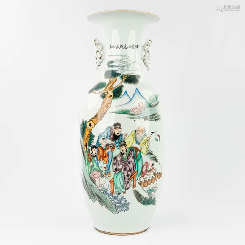 A Chinese vase made of porcelain and decorated with wise men...