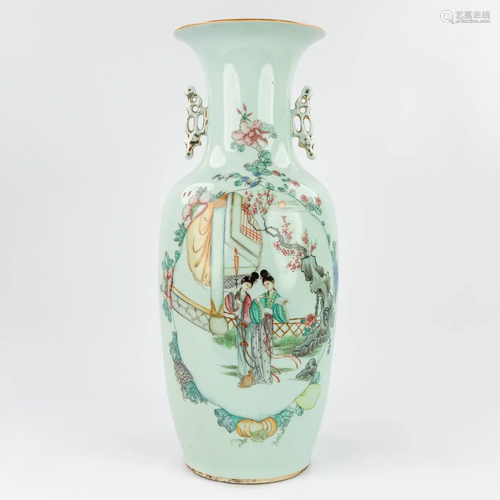 A Chinese vase decorated with hand-painted decor of ladies. ...