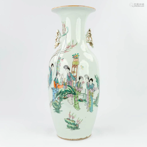 A Chinese vase decorated with a hand-painted decor of ladies...